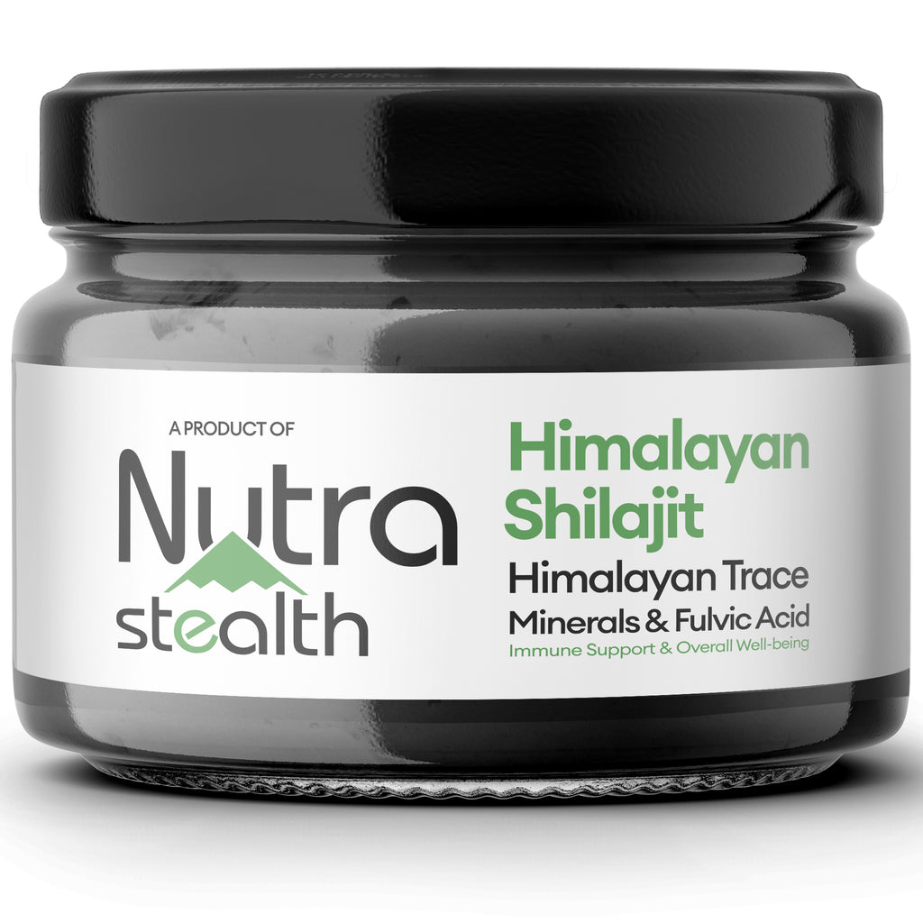 Nutra Stealth Pure Himalayan Shilajit Resin with 85+ Trace Minerals and Fulvic Acid for Immune Support and Overall Well-being. Lab Tested Gold Grade 30g Jar.